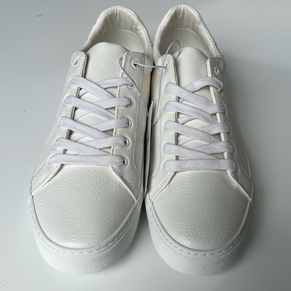 Classic White Men’s Leather Sneakers - Low Top Casual Shoes